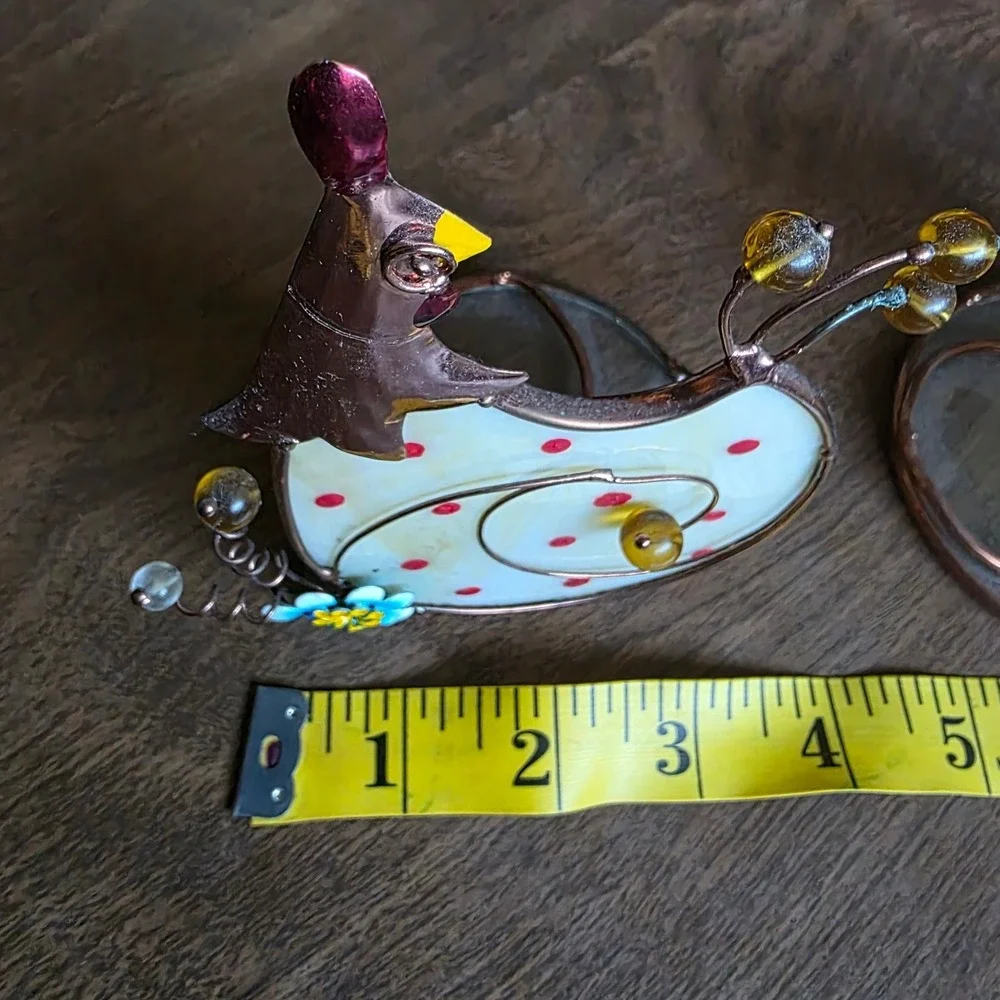 Vintage Stained Glass Chicken Tea Light Candle Holders Set of 2 Farmhouse Decor